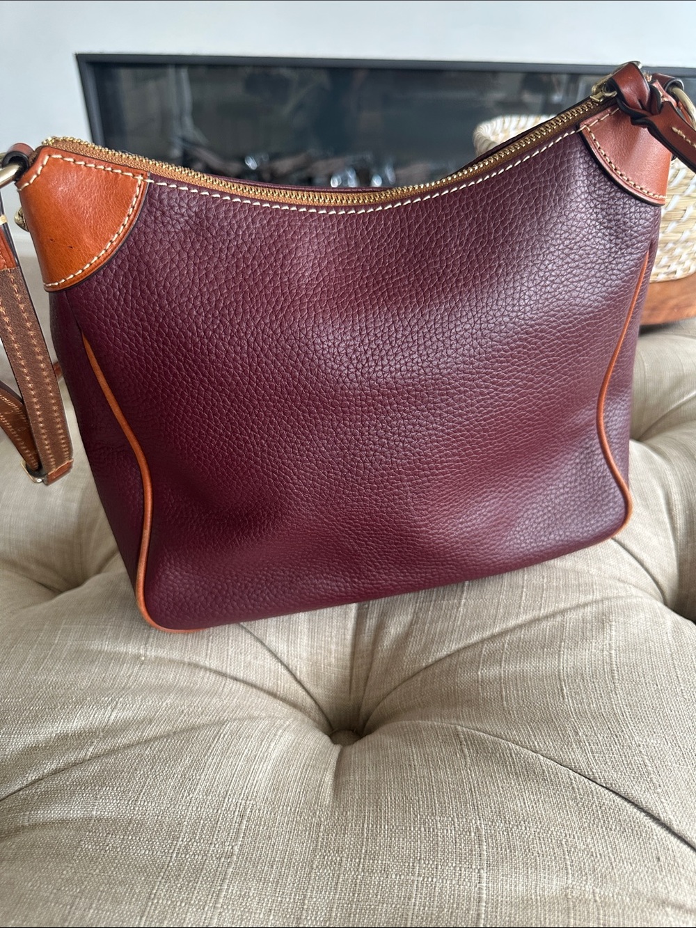 Dooney & Bourke Burgundy Pebble Leather Crossbody with Brown Trim - Picture 5 of 10